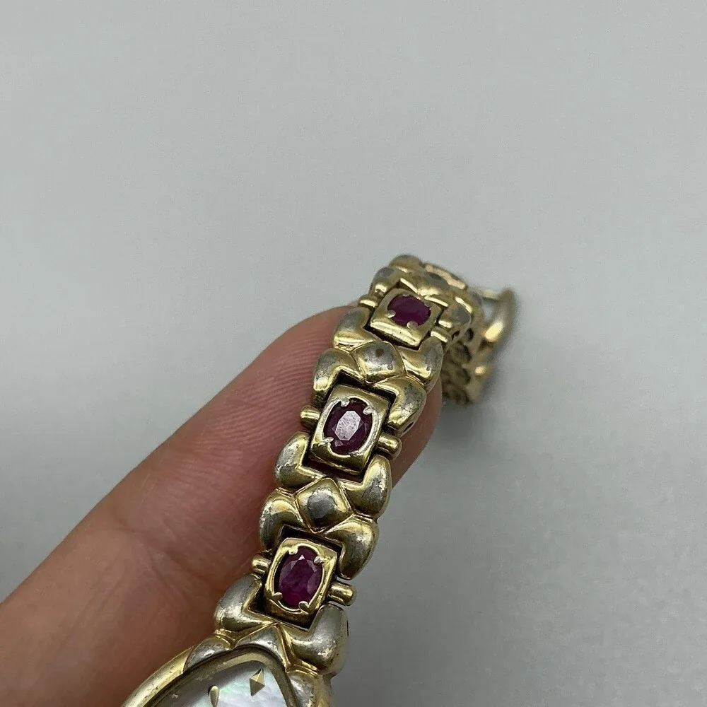 Elgin Ruby Womens Watch 17mm MOP Dial Gold Tone Bracelet New Battery 7.5